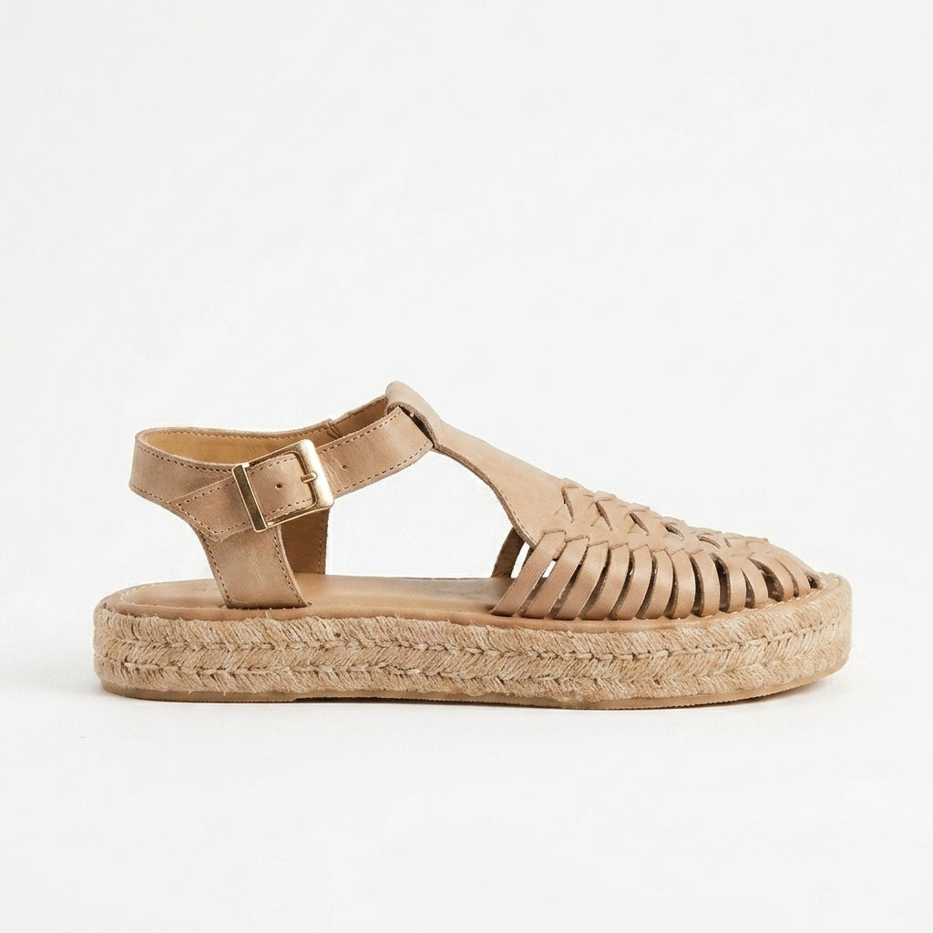 Huarache T-Strap Espadrille Sandal Almond