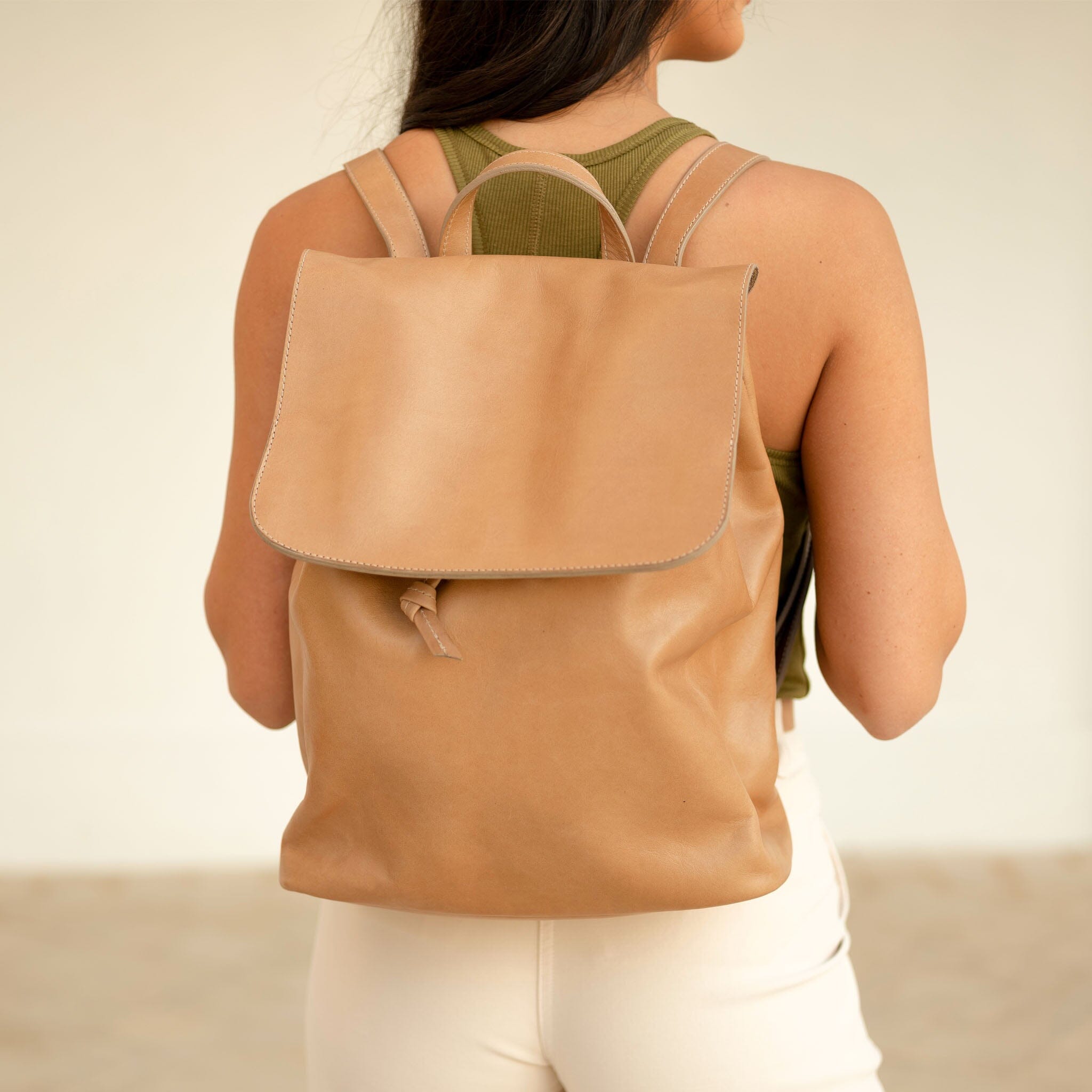 Daniela Drawstring Backpack Almond Backpack Nisolo 
