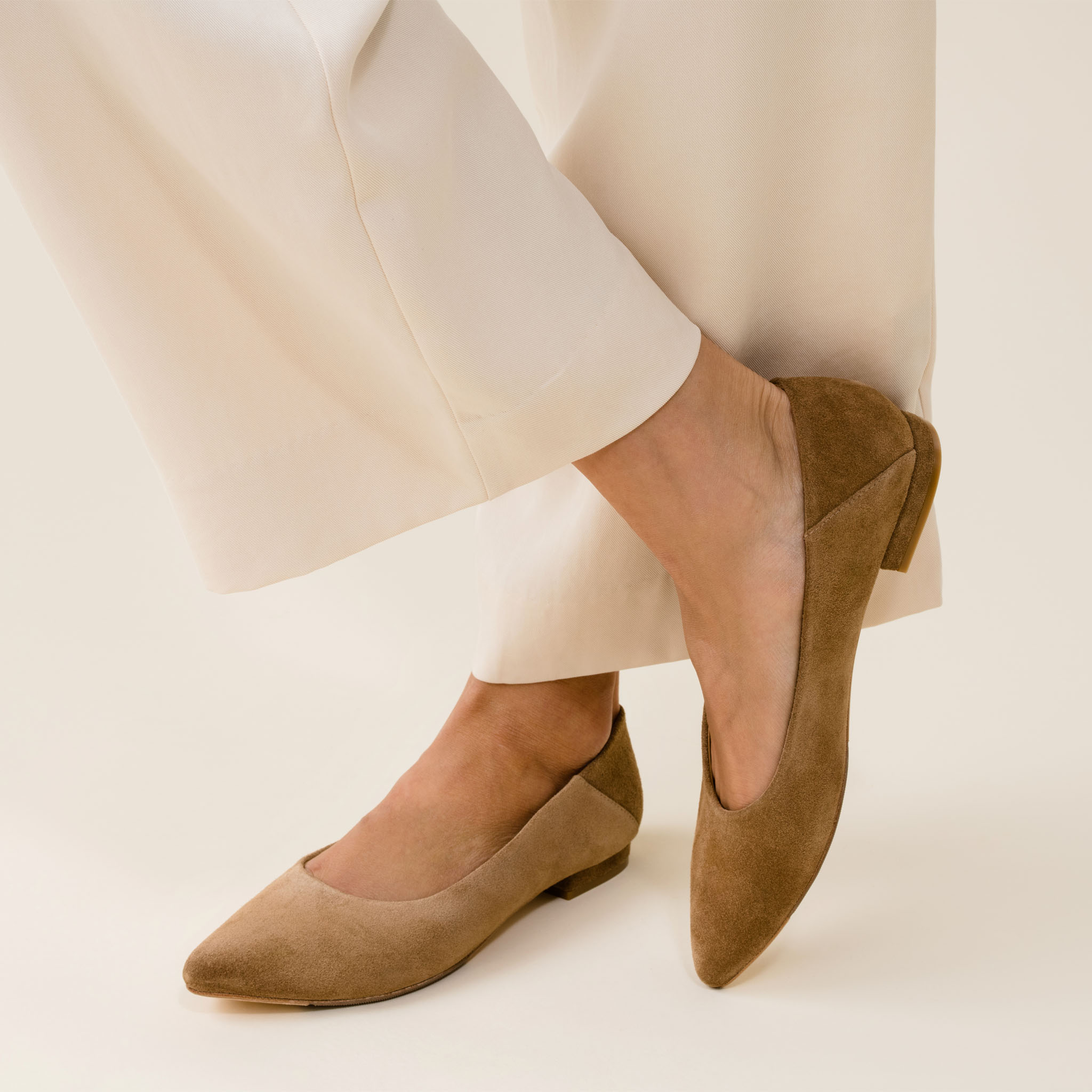 Fina Pointed Toe Flat Taupe Suede